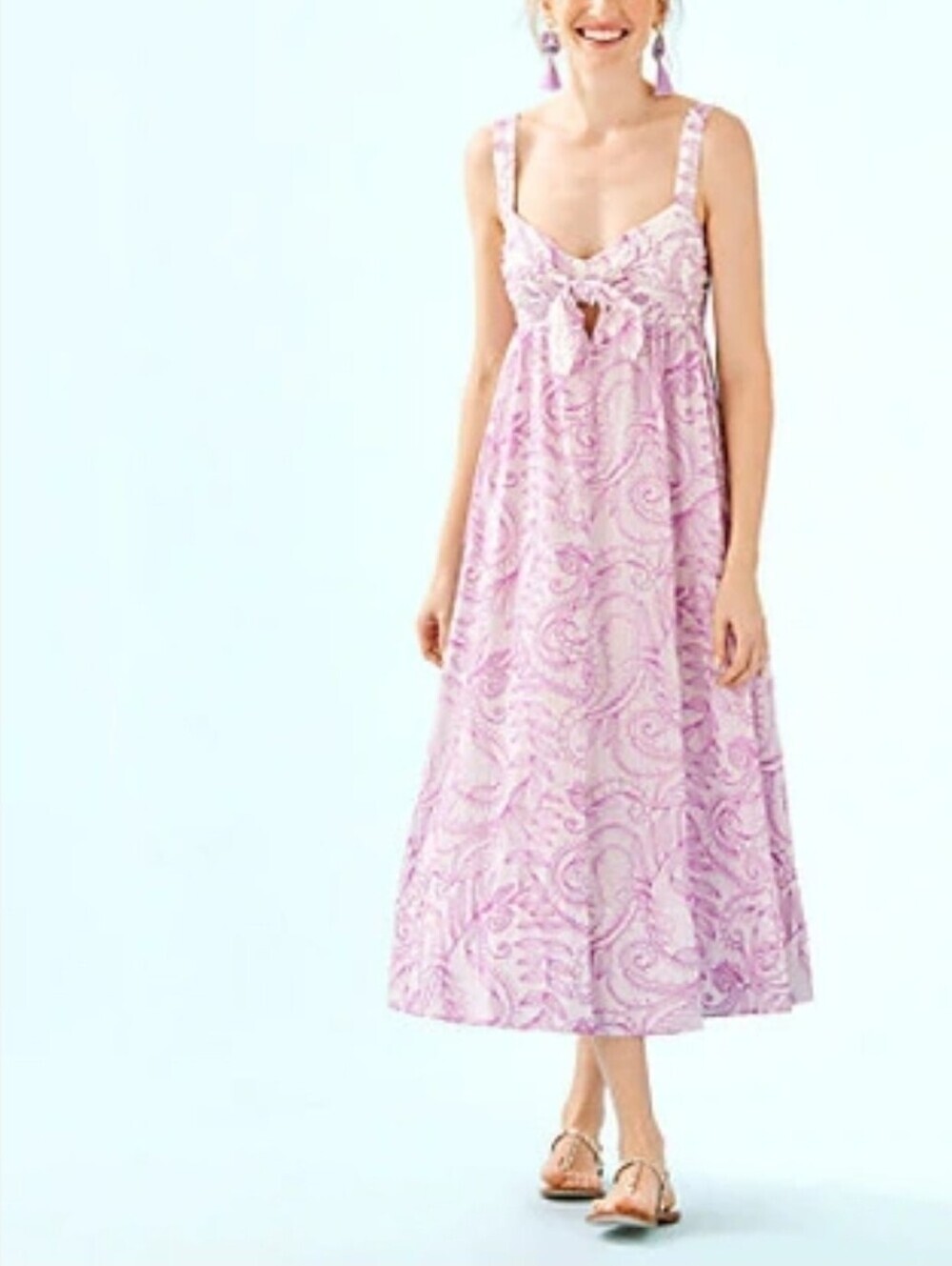 Lilly Pulitzer Lavender Paisley Tie-Front Midi Dress Size 0